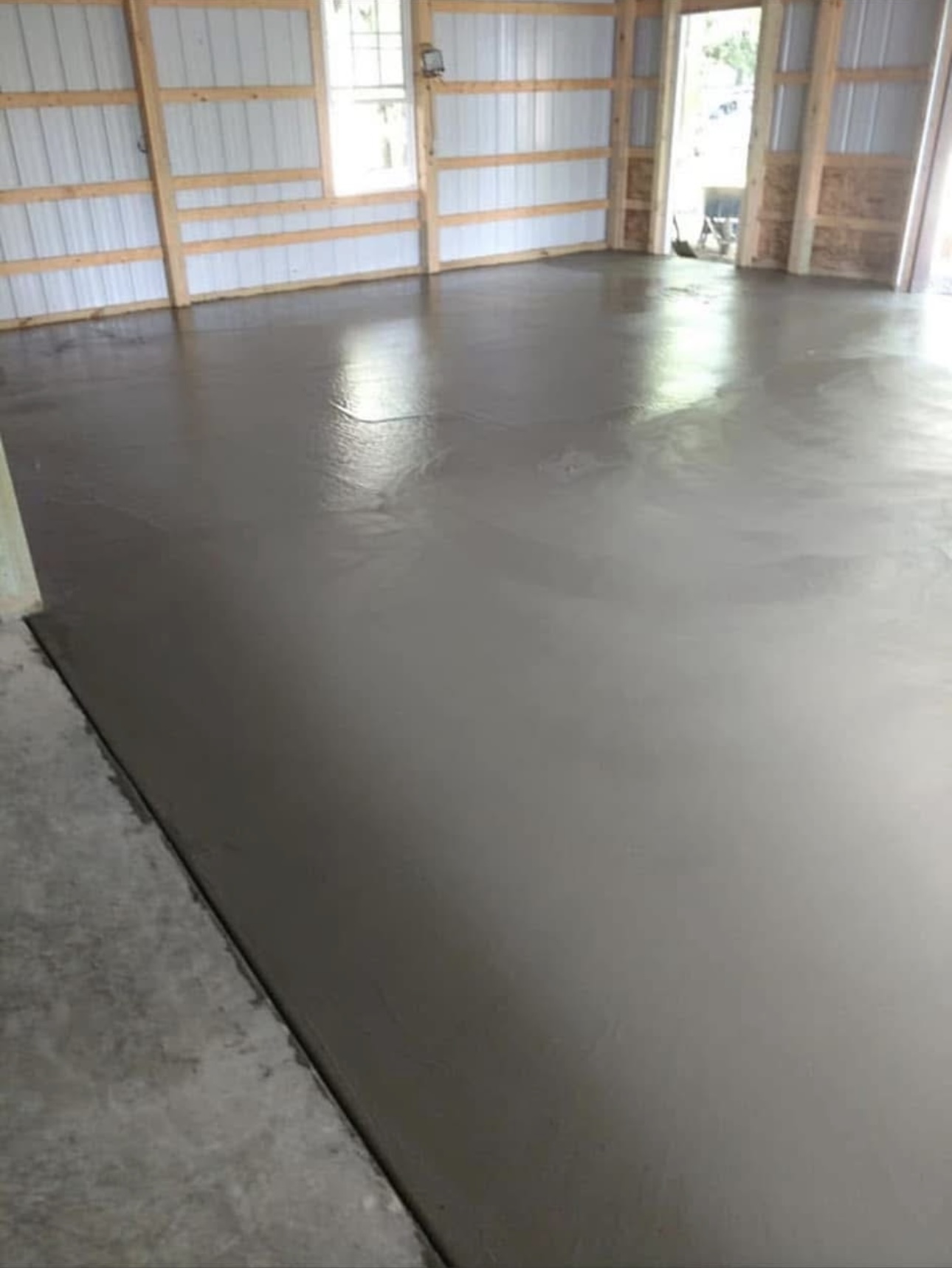 Newly finished concrete garage floor