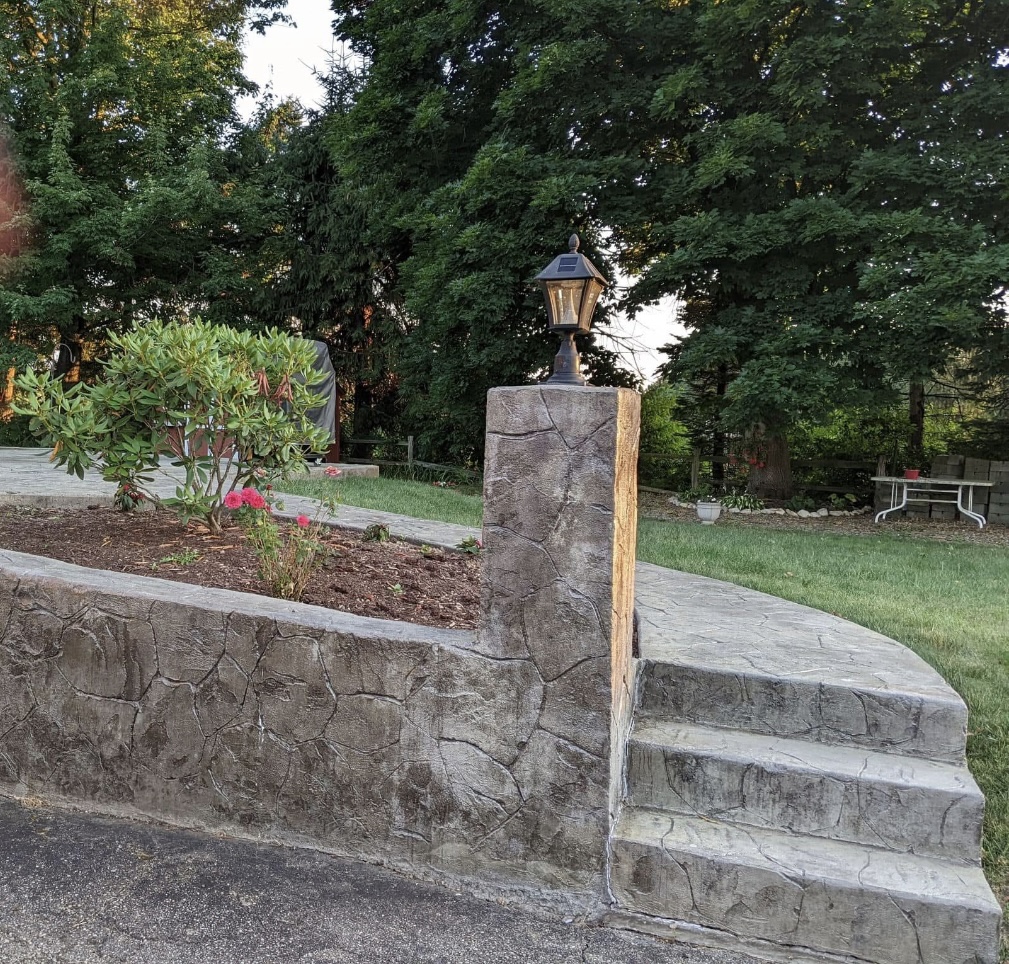 Concrete landscape steps and retaining wall