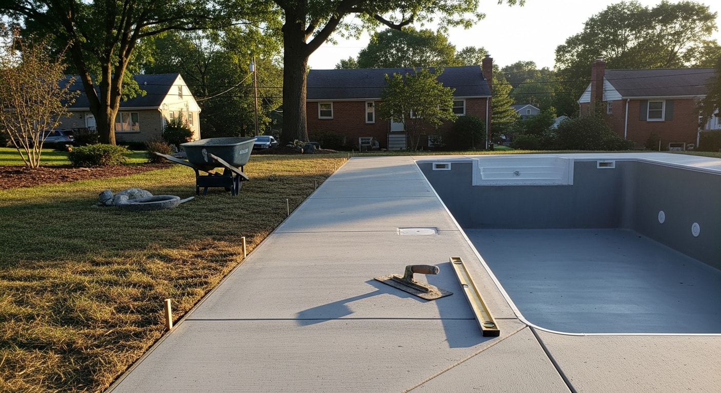 Custom concrete swimming pool with finished deck